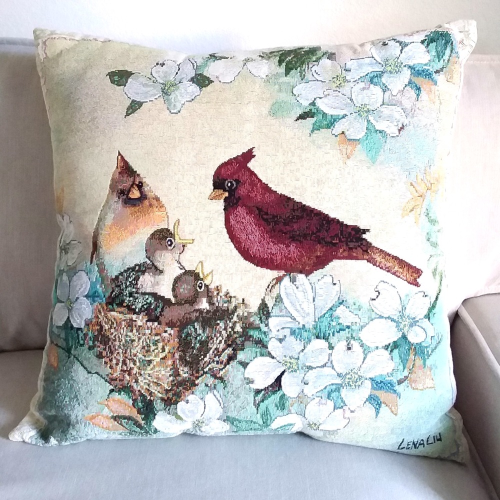 Lena Liu Large 25”x25” Tapestry Pillow Cardinal